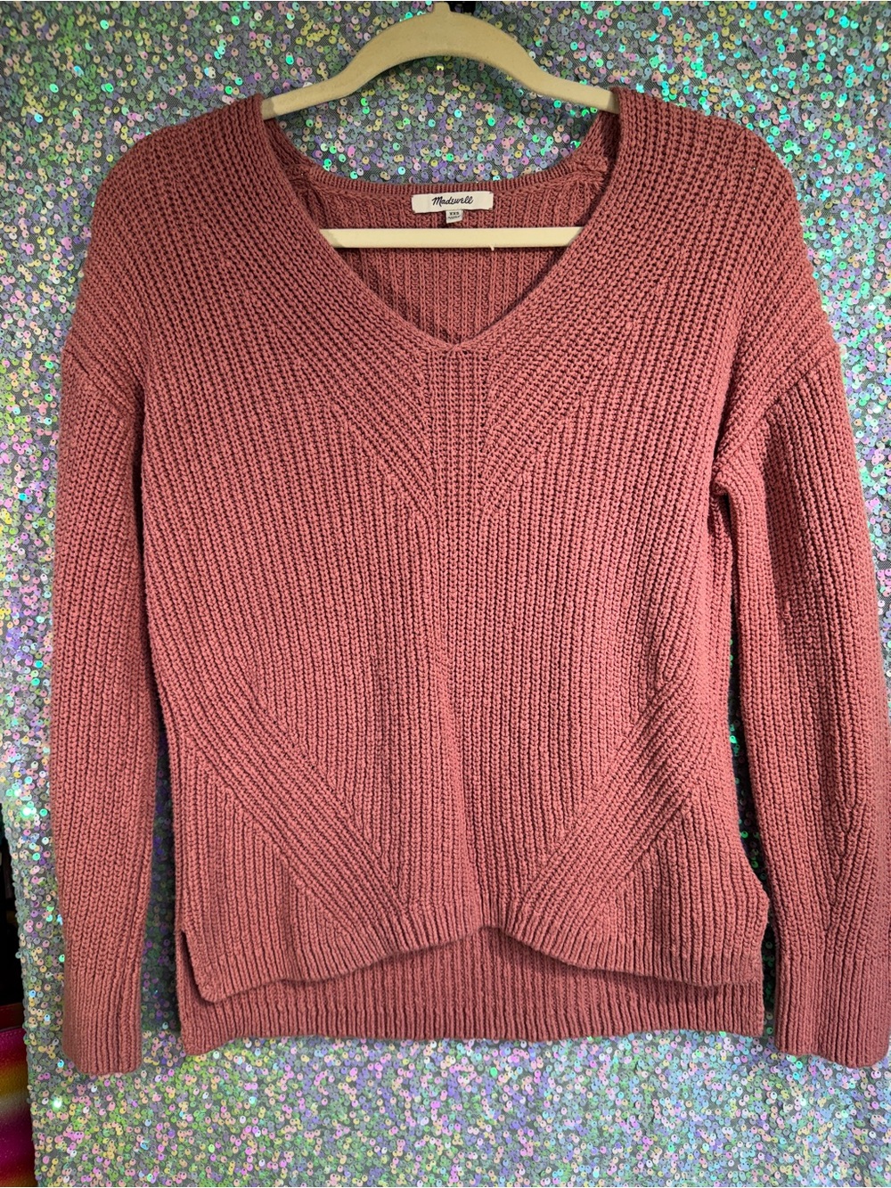 Madewell Dusty Rose V-Neck Knit Sweater